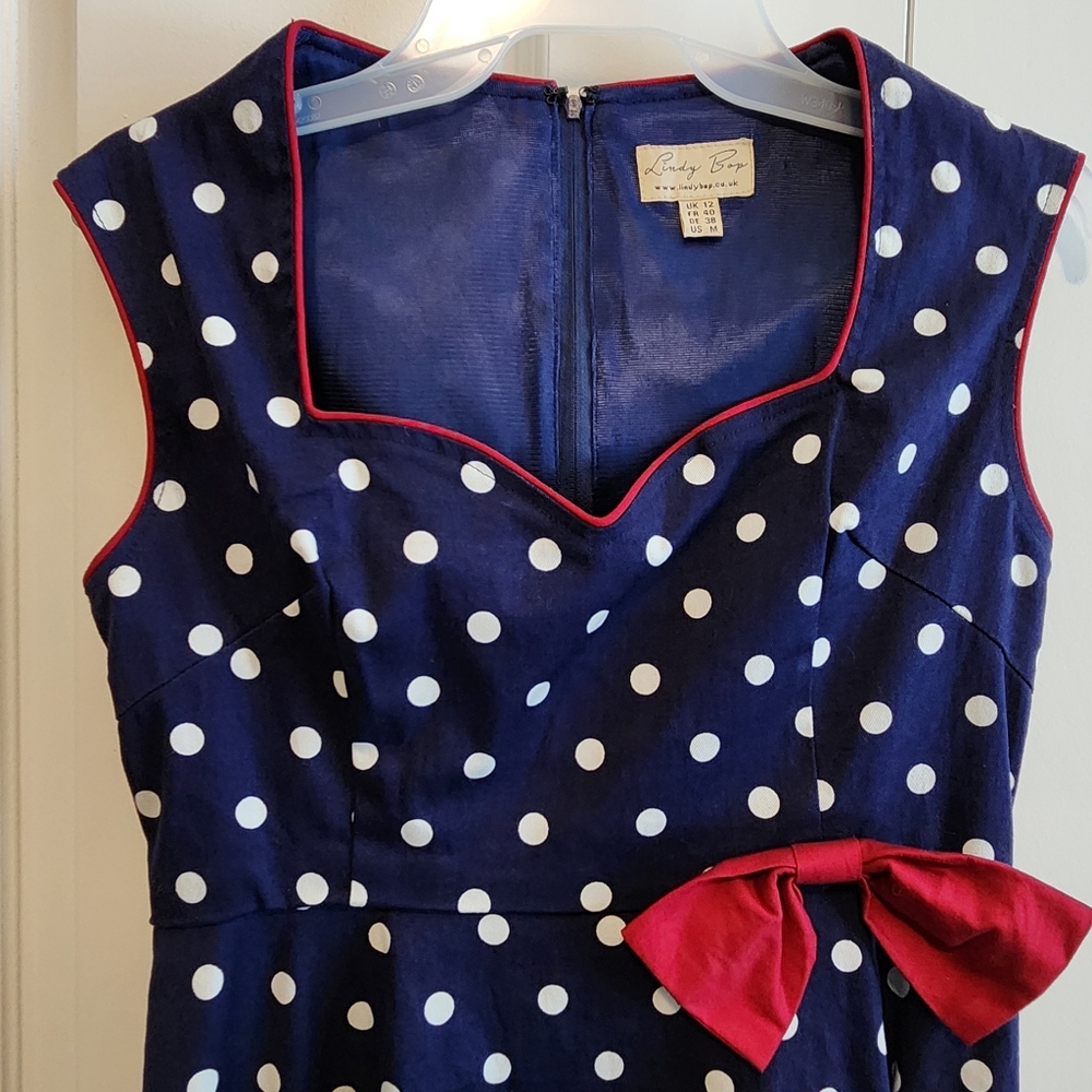 Lindy Bop 'Leda' Vintage 1950's Tea Room Blue Polka Dot Swing Dress - Picture 4 of 5